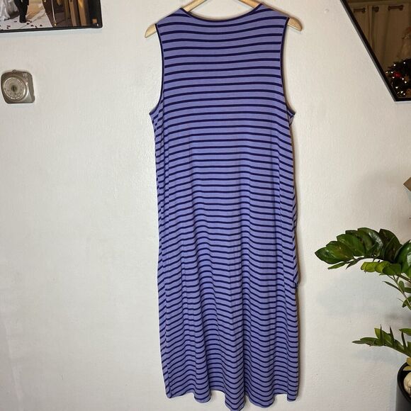 Soft Surroundings Sarina Dress Periwinkle Striped Tulip Hem Pima‎ Cotton Large - Picture 5 of 8